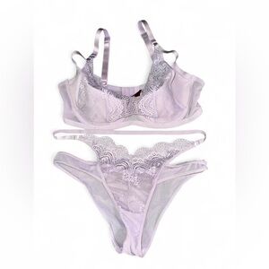 Adore Me Kaia Unlined Bra and Panty Set in Pastel Lilac, 38DD, Large